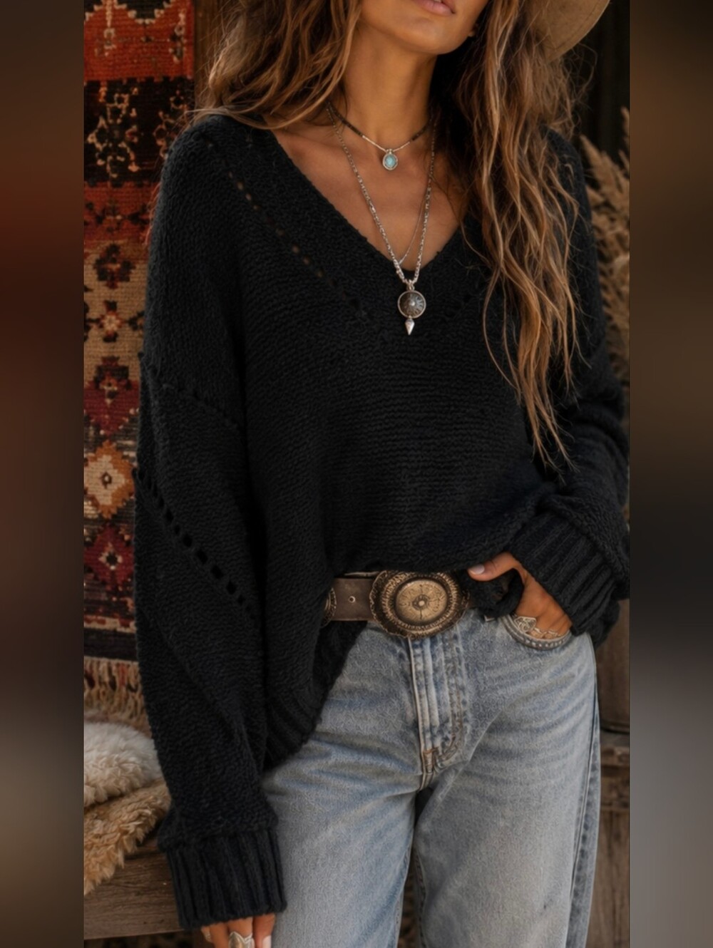 Anthropologie Pilcro Black Oversized V Neck